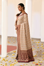 Joban Fashion Crème Crepe Chiffon Pure Handloom Banarasi Silk Saree | Grocsy