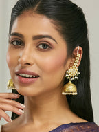 Nuyug 22K Gold-Plated Floral Jhumki Kundan Studded Kanauti Earrings | Grocsy