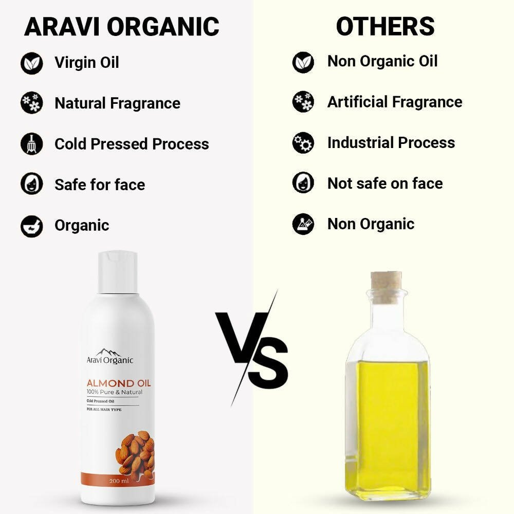 Aravi Organic 100% Pure Cold Pressed Badam Rogan Sweet Almond Oil | Grocsy