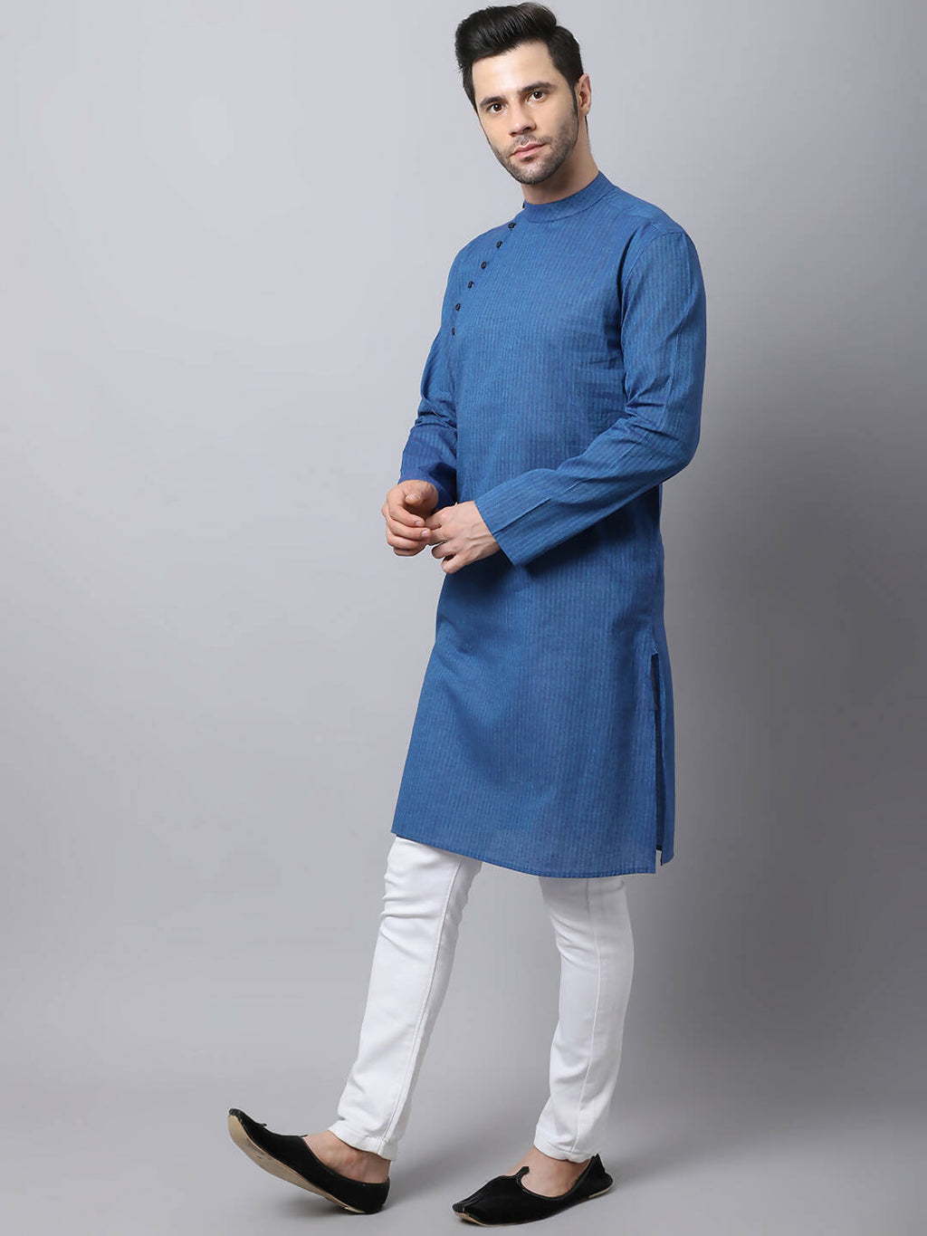 Even Apparels Blue Pure Cotton Men's Kurta With Side Placket | Grocsy