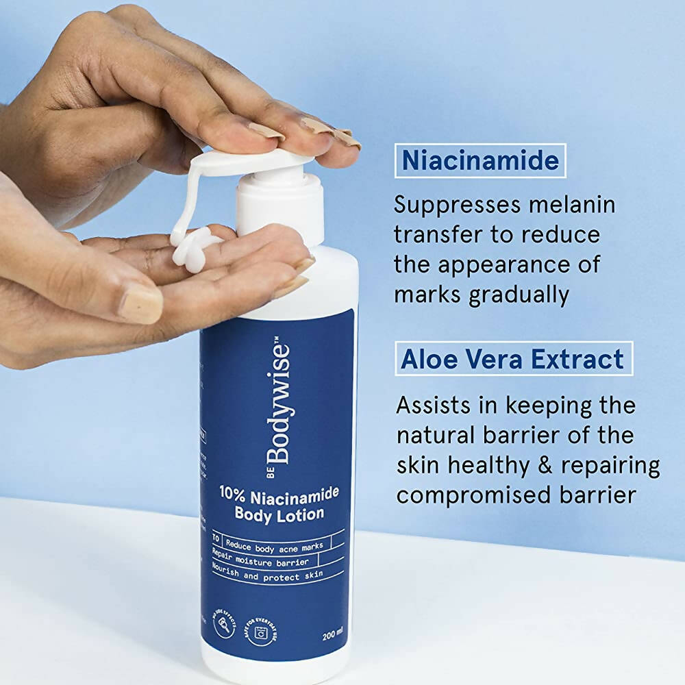 BeBodywise 10% Niacinamide Body Lotion for Reducing Acne Marks With Aloe vera extract, All Skin Types | Grocsy