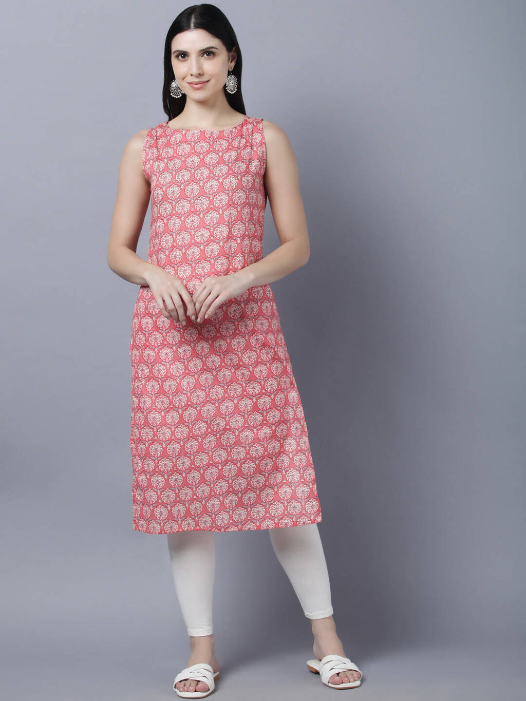 Myshka Stylish Pink Sleeveless Women's Kurta | Grocsy