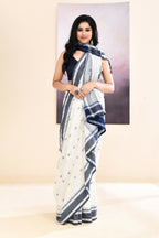 Piyari Fashion Women's White Embellished Cotton Saree | Grocsy
