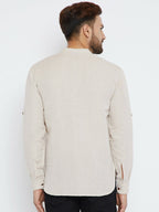 Even Apparels Beige Linen Linen Men's Kurta With Band Collar | Grocsy
