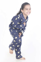 Breathables Kids Cotton Night Suit – Blue Panda Print Shirt & Pyjama Co-Ord Set For Boys & Girls | Grocsy