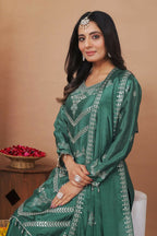 Teeya Creation Green Color Chinon Silk Wedding Wear Trending Palazzo Set | Grocsy