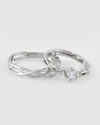 VOJ Stainless Steel Cubic Zirconia Silver Plated Adjustable Ring Set for Couple | Grocsy