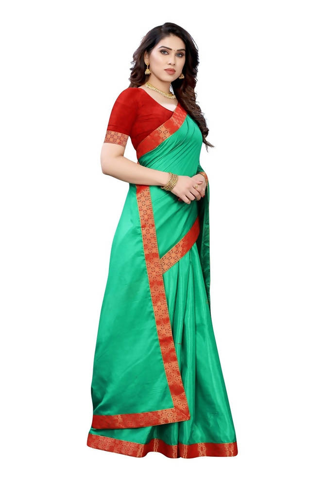 Vamika Rama Green Dola Silk Border Saree (Kirti Rama) | Grocsy