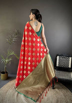 Joban Fashion Red Elephant Motif Soft Silk Banarasi silk Saree | Grocsy