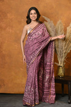 Very Much Indian Handblock Printed Cotton Saree With Natural Dyes - Pink | Grocsy