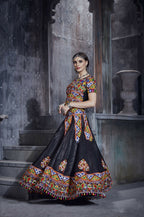 AI Fashion Black Art Silk Designer Navratri Lehenga Choli Collection | Grocsy