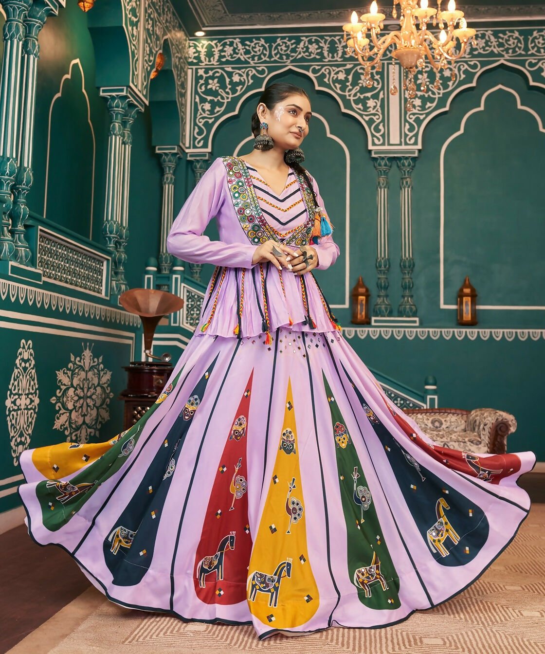AI Fashion Lavender Poly Maska Silk Designer Navratri Lehenga Choli Collection | Grocsy