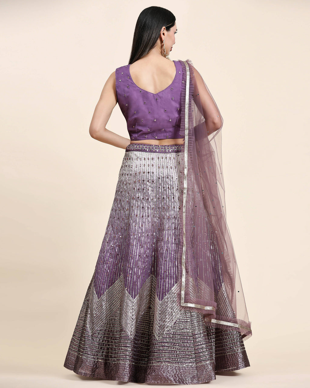 Lavender Organza Mirror With Coding Work Lehenga Choli with Dupatta - Tanya | Grocsy
