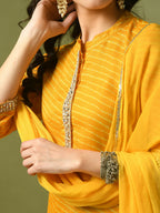 Myshka Women's Yellow Printed Kota Straight Party Kurta Set With Dupatta | Grocsy