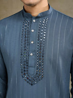 Vastranavya Blue Grey Exclusive Viscose Rayon Festival Wear Real Mirror Work Kurta with Dupatta | Grocsy