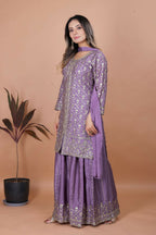 Teeya Creation Lavender Chinon Embroidery Work Party Wear Palazzo Suit | Grocsy