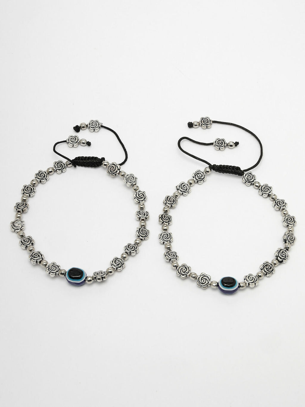 NVR Women's Evil Eye Black Silver Plated Adjustable Anklets | Grocsy