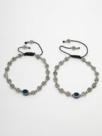 NVR Women's Evil Eye Black Silver Plated Adjustable Anklets | Grocsy