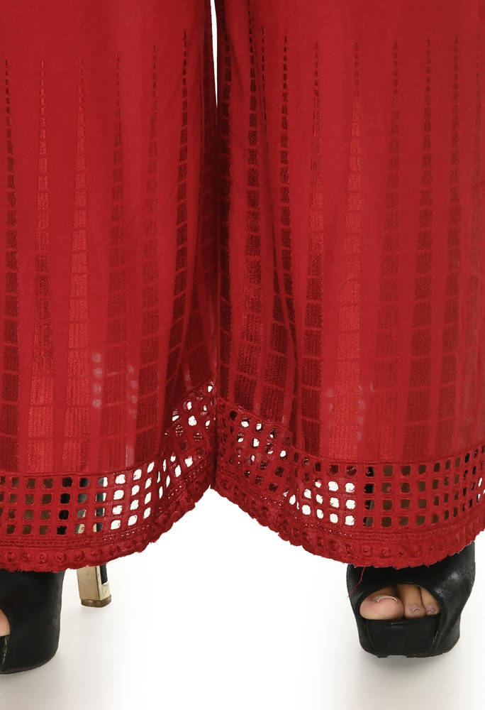 Mominos Fashion Moeza Reyon Cotton Maroon Color Cut Work Palazzo | Grocsy