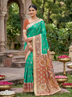 Shree Shyam Fashion Rama Green Soft Silk Saree | Grocsy