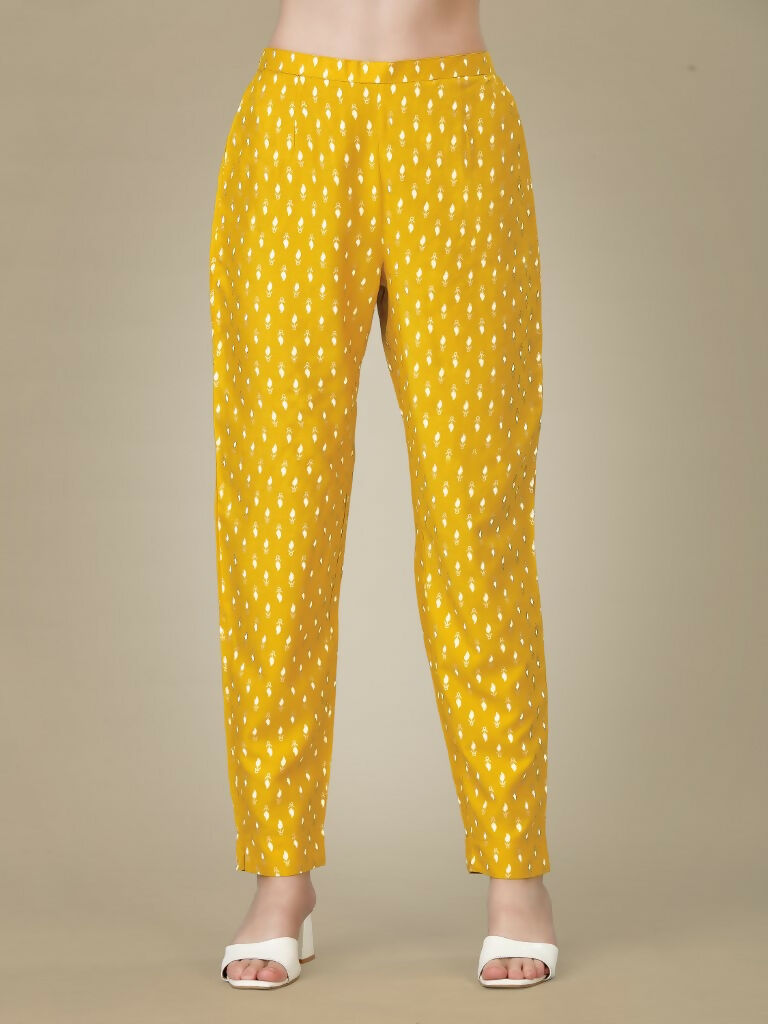 Jyoti Fashion Women's Yellow Rayon Embroidered Kurta Pant Set | Grocsy