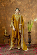 Joban Fashion Mustard Gold Velvet Embroidery Kurta Set | Grocsy