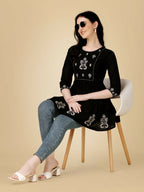 Jyoti Fashion Women's Black Viscose Rayon Embroidered Casual Top | Grocsy