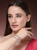 NVR Women's Set of 2 Silver-Plated Pink AD-Studded Bangles | Grocsy