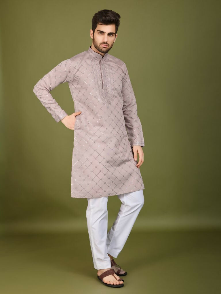 Vastranavya Ivory Exclusive Festival Wear Viscose Silk Thread with Sequence Embroidered Work Kurta with Dupatta | Grocsy