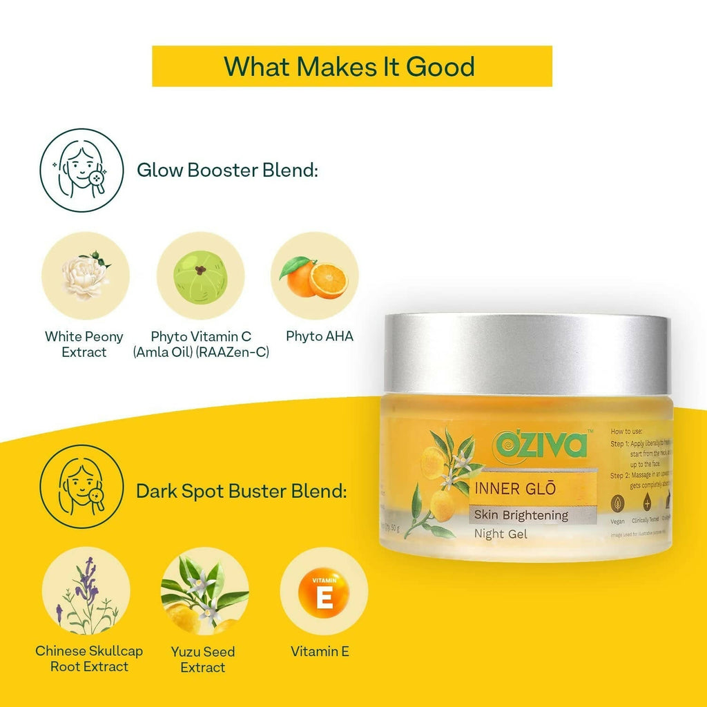OZiva Inner Glo Skin Brightening Night Gel | Grocsy