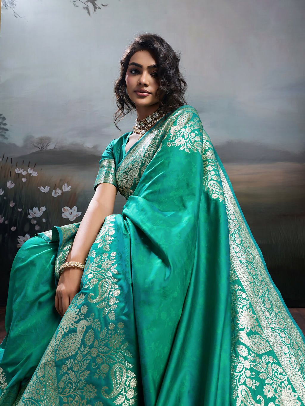 Shree Shyam Fashion Rama Silk Blend Saree | Grocsy