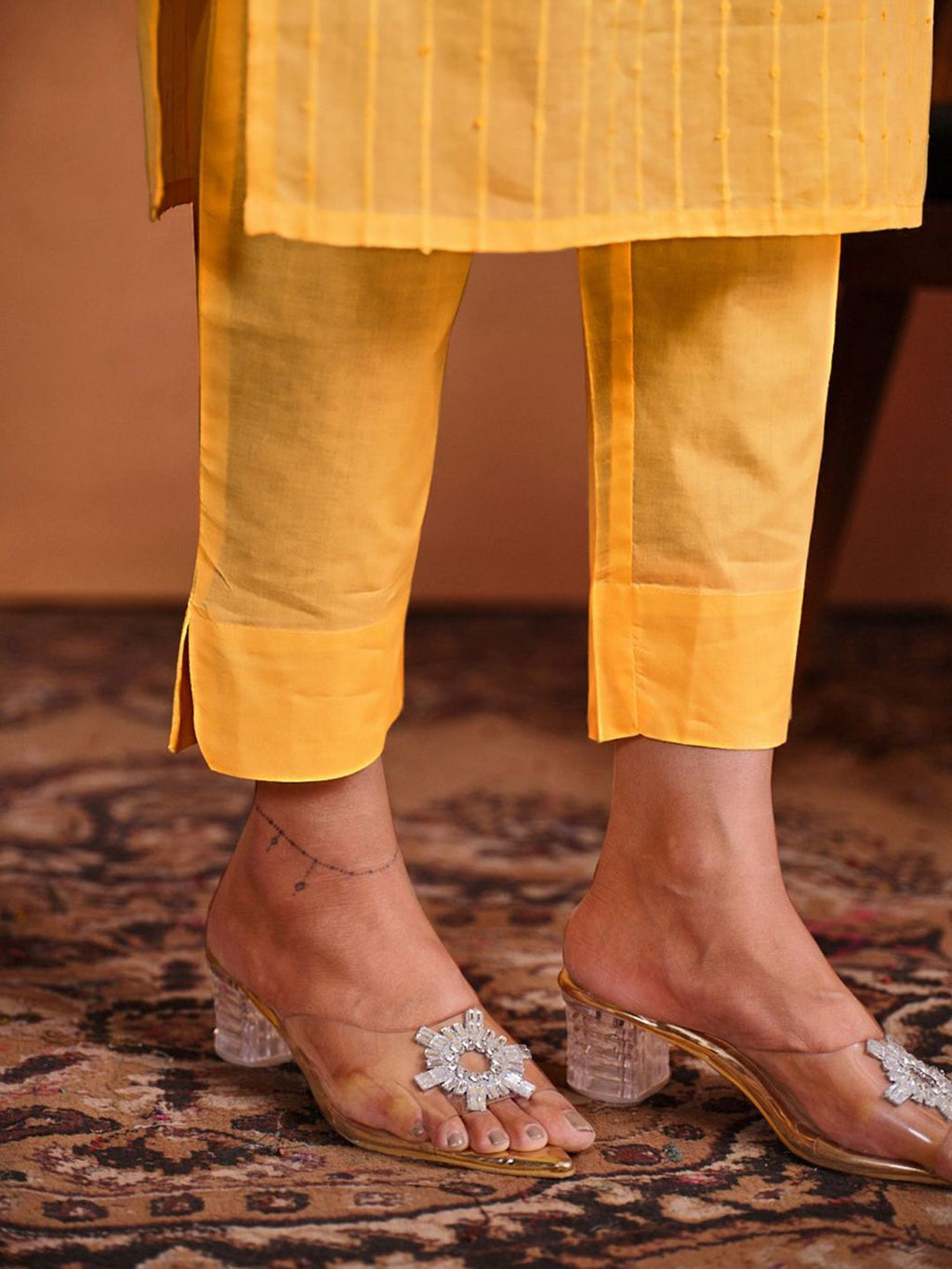 Sangria Ethnic Motifs Embroidered Thread Work Chanderi Silk Kurta with Trousers & Dupatta | Grocsy