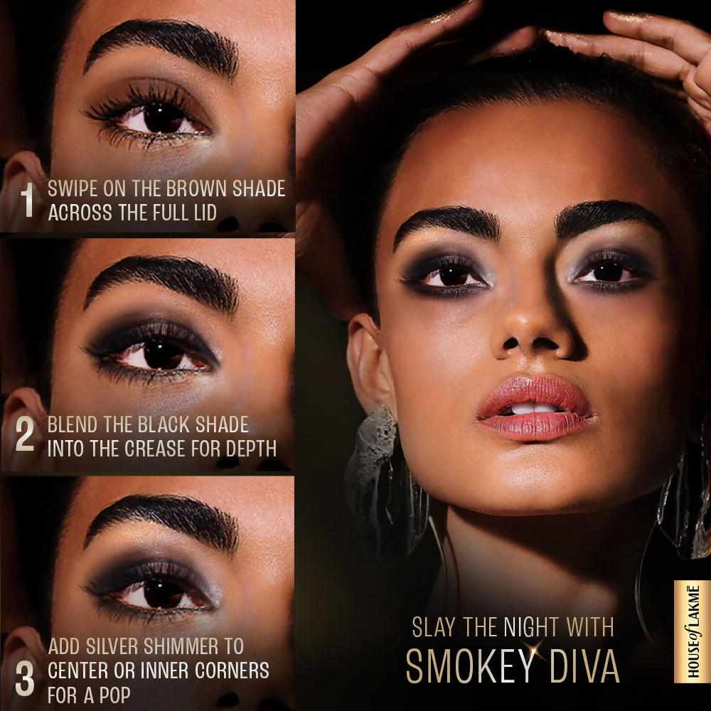 Lakme 9 To 5 Eyeconic Cream Powder Eyeshadow Stack - Smokey Diva | Grocsy
