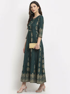 Rudra Bazaar Gold Printed Flared Anarkali kurti | Grocsy
