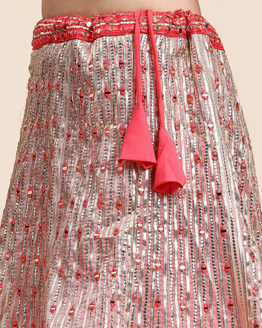 Red Organza Mirror With Coding Work Lehenga Choli with Dupatta - Tanya | Grocsy