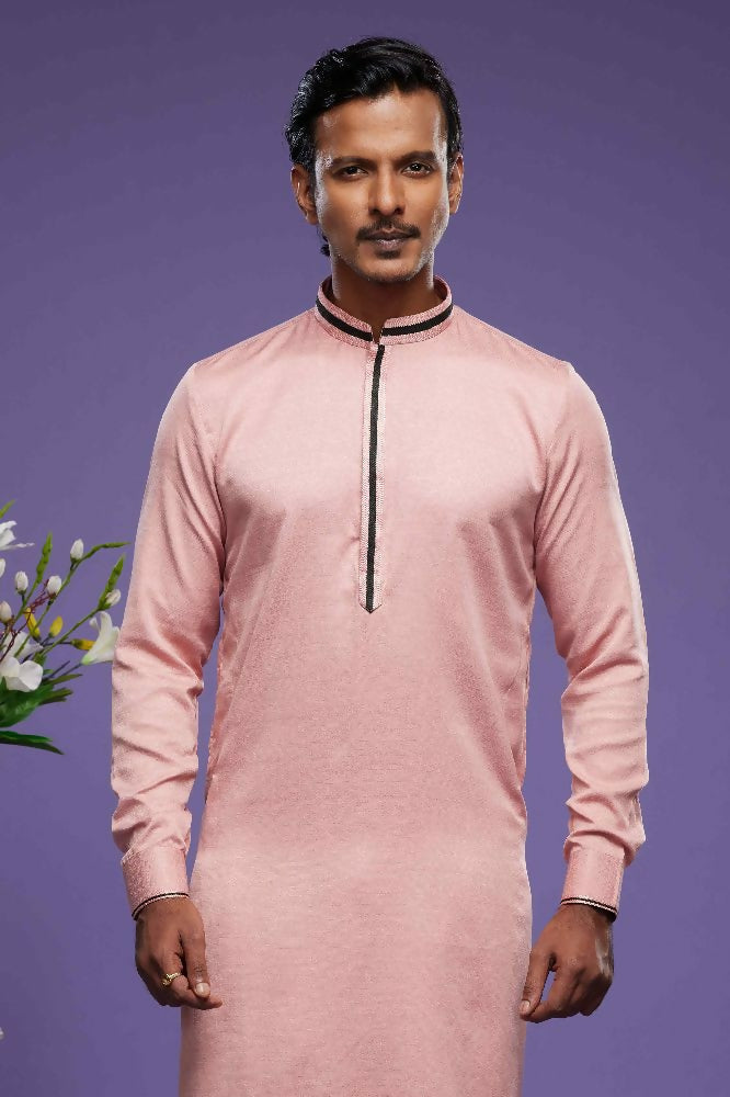Raivat Ethnic Art Banarasi Silk Thread Work Kurta Pajama In Rust Pink Colour | Grocsy