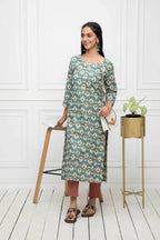 Myshka Multi Floral Cotton Straight Round Neck Women Kurtas | Grocsy