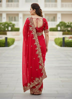 Teeya Creation New Trendy Party Wear Soft Silk Saree-Red | Grocsy