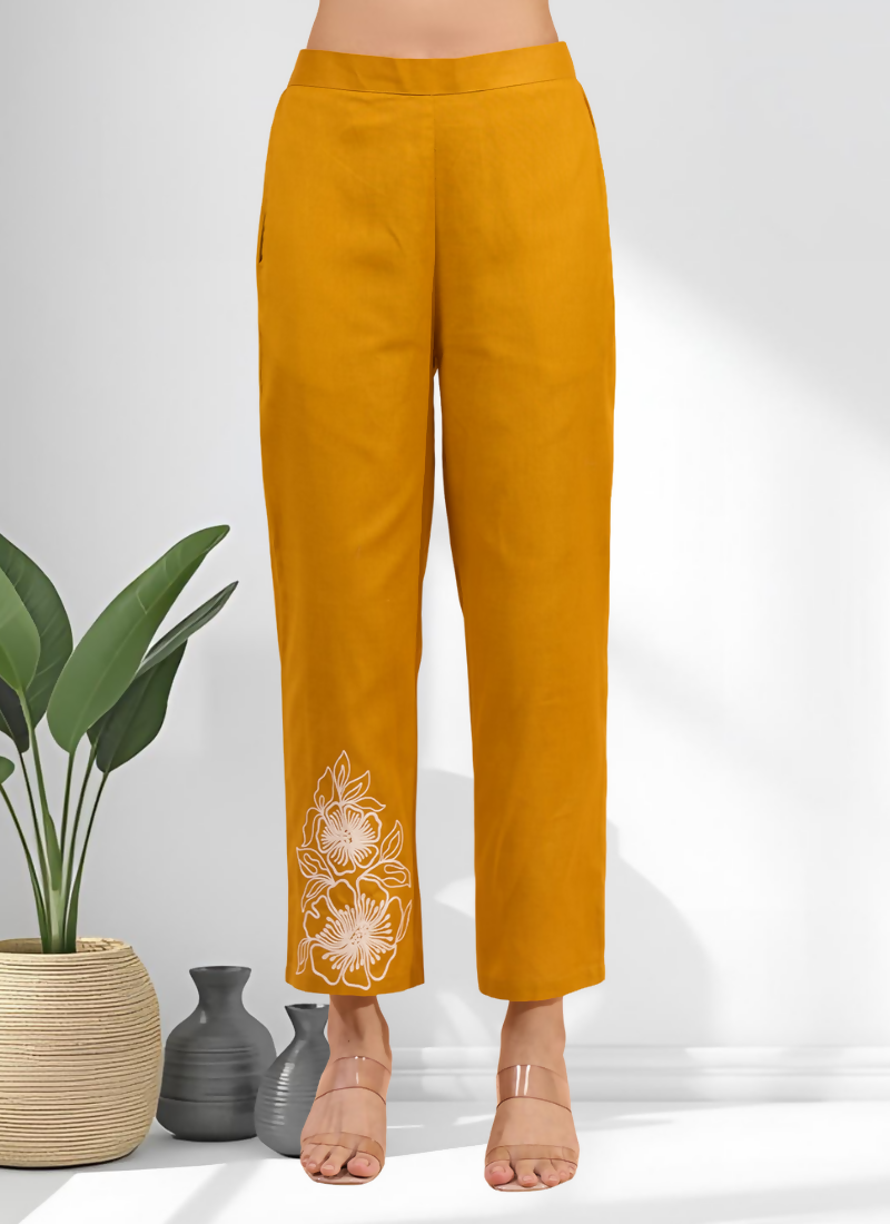 Joban Fashion Mustard Cotton, Linen Embroidered Readymade Cord Set | Grocsy