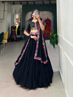 Vastranavya Party Wear Sequins And Delicate Embroidery Work Belt Lehenga Choli - Black | Grocsy