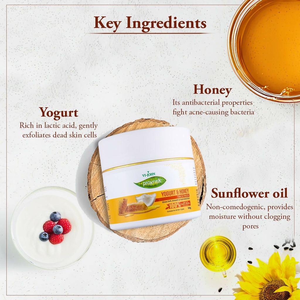 VI-JOHN Prakritik Yogurt & Honey Face Pack Restoresgmlow, Made With 100% Natural Bio Actives | Grocsy