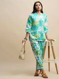 Sky Blue Poly Rayon Tie and dye Printed Top with Matching Trouser - Shivani | Grocsy