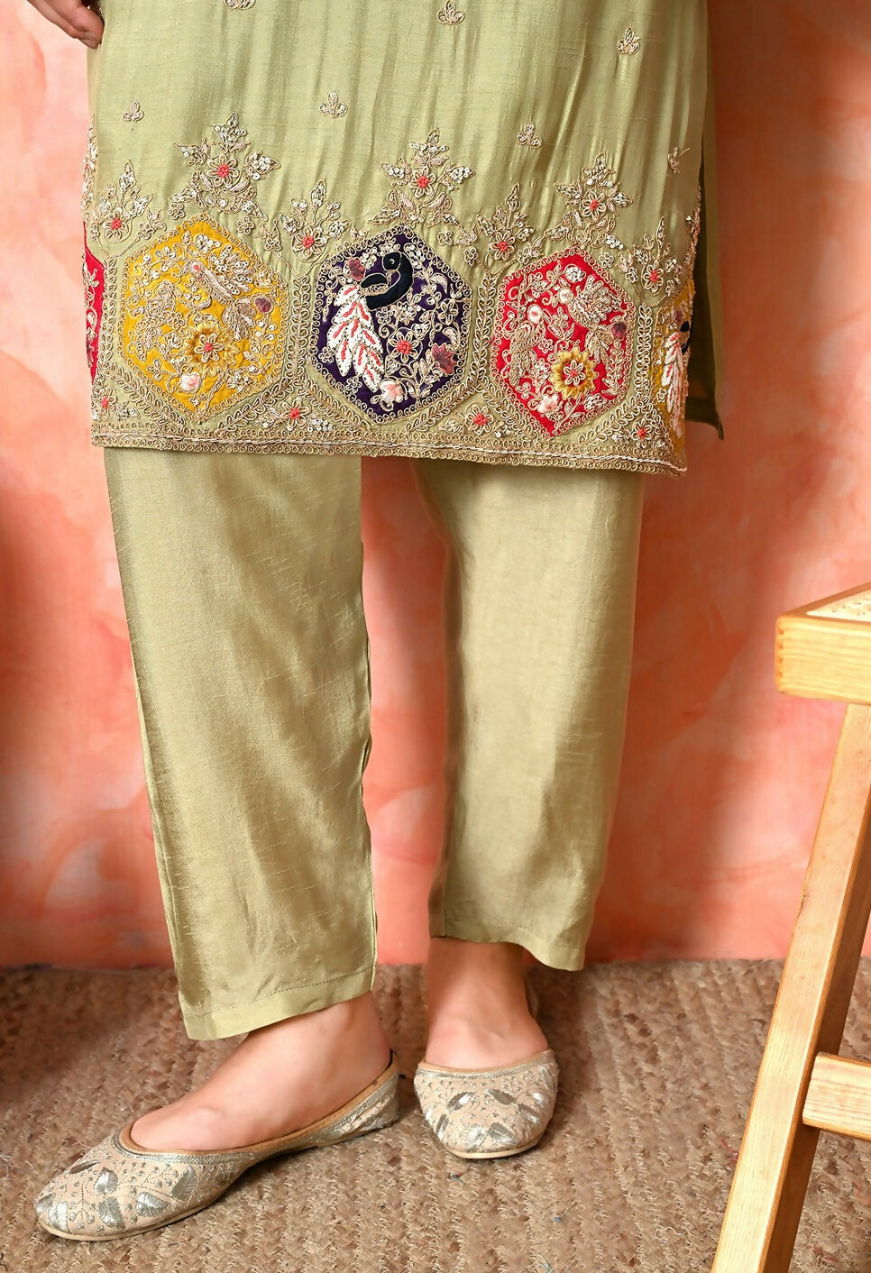Joban Fashion Light Green Premium Pure Viscose Print Dola With Handwork Kurta Set | Grocsy