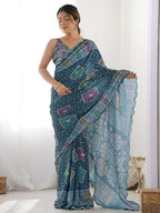 PR Fashion Moppich Georgette Digital Print With Mirror Work Saree | Grocsy