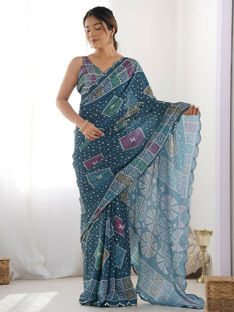 PR Fashion Moppich Georgette Digital Print With Mirror Work Saree | Grocsy