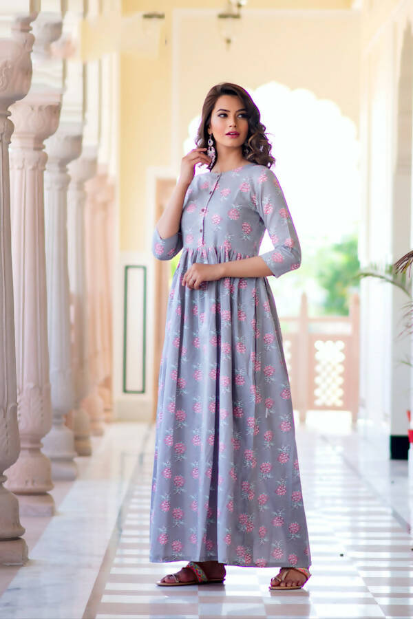 Partywear Designer Lavender Pure Maslin Gown - Anbazaar | Grocsy