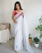 Vamsee Sheetal White Organza Saree | Grocsy