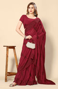 Maroon Georgette Embroidered and Stone Work Saree with Unstitched Blouse Piece - Roozal | Grocsy
