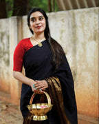DEIANA'S Beautiful Designer Golden zari Soft Lichi Silk Saree - Black | Grocsy