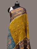 Olive and Blue Bandhani Kanchipuram Silk Handloom Dupatta with Kalamkari Design - Global Threads | Grocsy